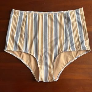 EUC Kortni Jeane large high waist swim bottoms in black and brown stripe
